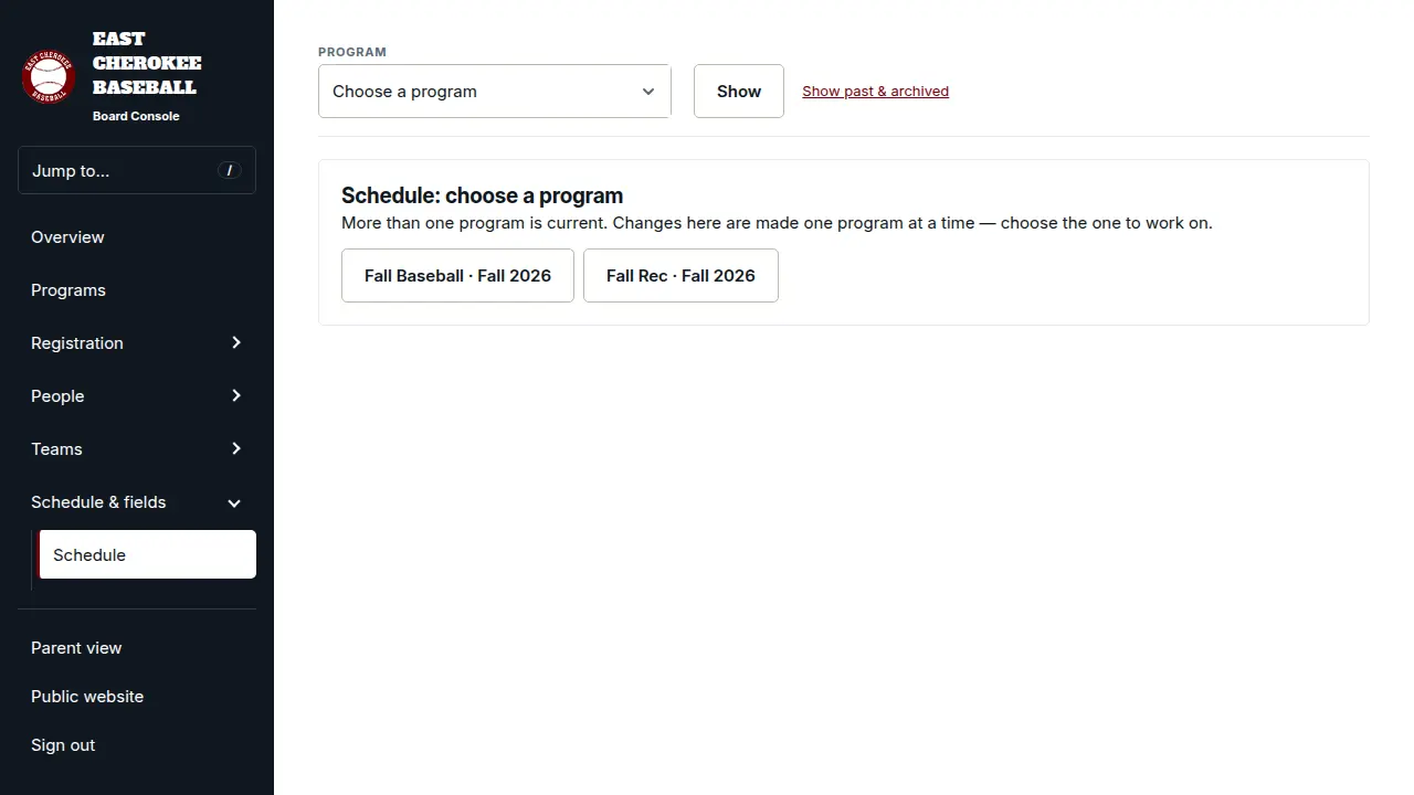 Schedule view with rainout management